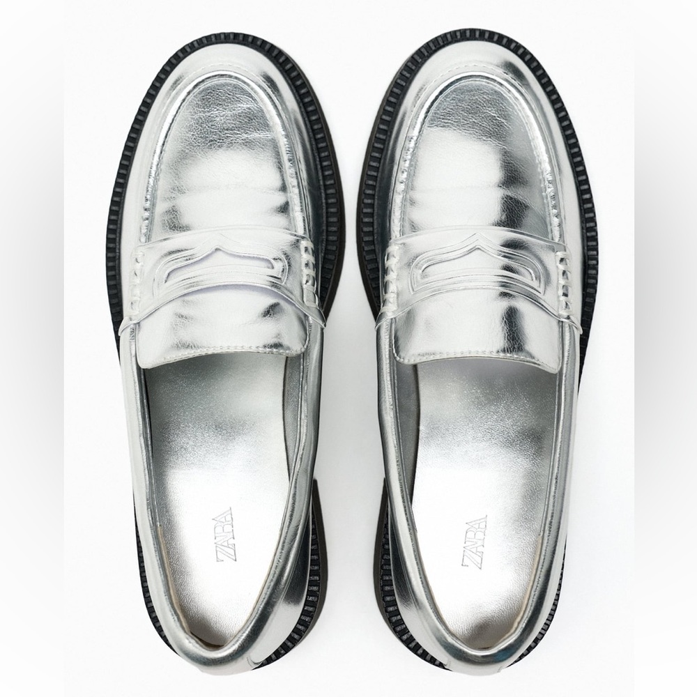 NWT Zara silver loafers size 41 / 10